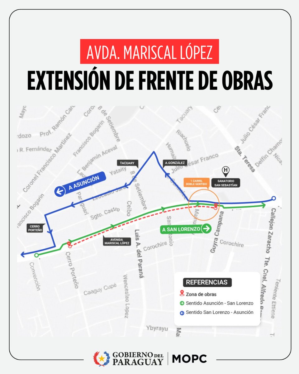 mopcparaguay's tweet image. 🛑 Desde este jueves 13 de noviembre, habrá modificación temporal en la Avda. Mariscal López por obras de desagüe pluvial.

➡️ Entre A. González y Guyra Campana, la circulación será de un solo carril en ambos sentidos.

👉 mopc.gov.py/?p=18281