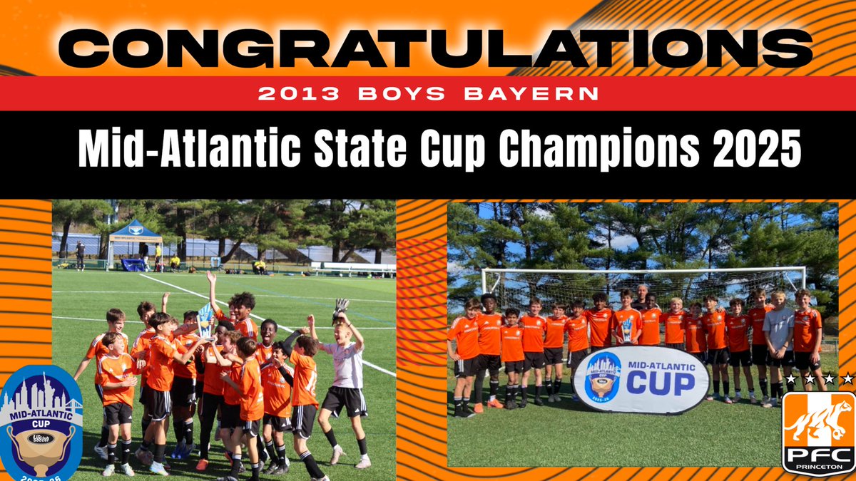 PFC_Princeton's tweet photo. Congratulations to PFC 2013 Boys Bayern – your Mid-Atlantic State Cup Champions! 🏆
The team crushed the semifinals 4:1 vs. NJLSA and dominated the final 6:1 vs. Day of Lions, showing off their skill, teamwork, and determination
#PFCFamily #StateCupChamps #RoadToDenver https://t.co/vhtX6gJ2g7
