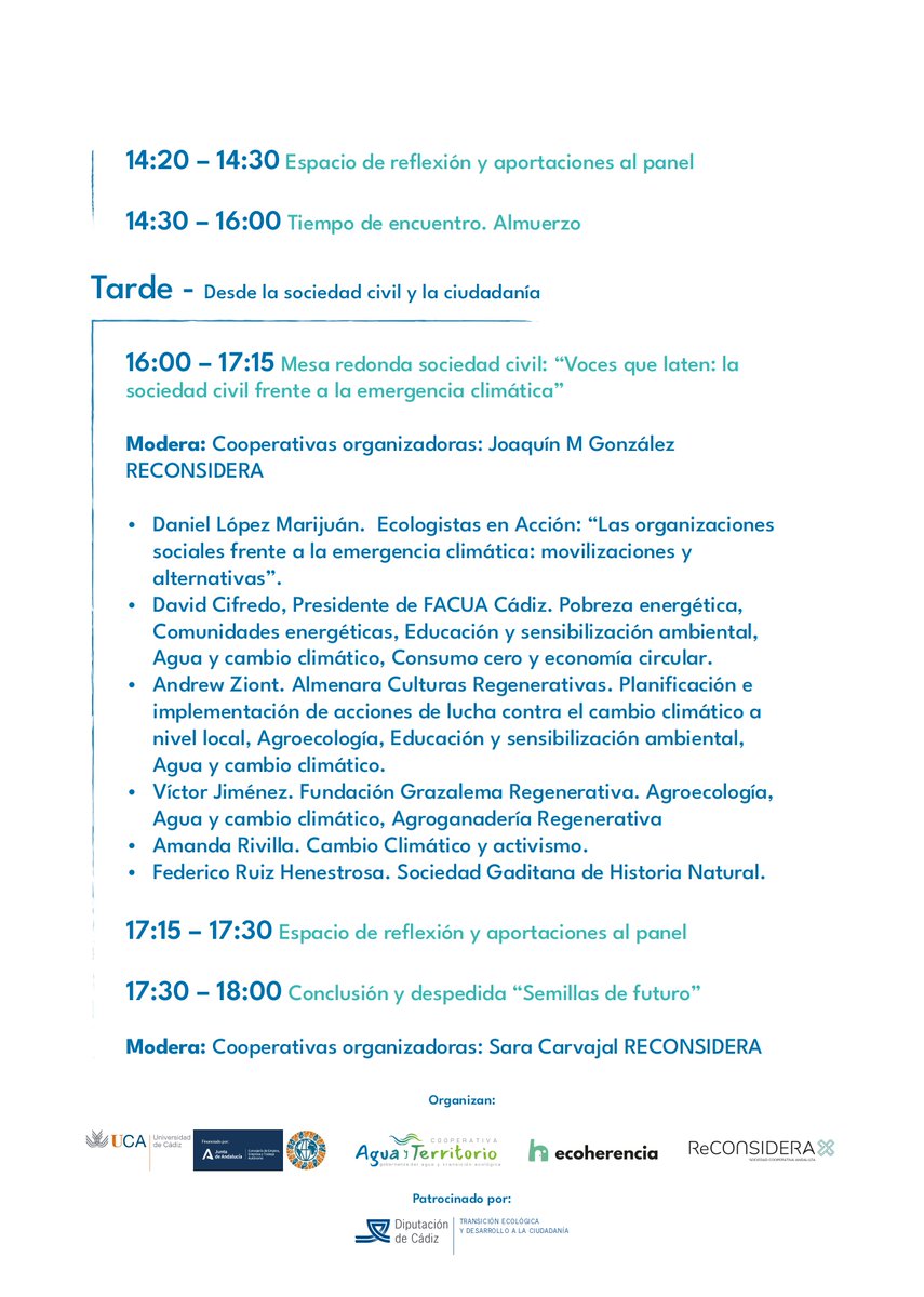 🌍 ¡Ya puedes consultar el programa completo del I Foro Social del Cambio Climático de la Provincia de Cádiz!

Inscripción gratuita👉forms.gle/uBY8rWnMLXytX7…

¿Te animas?