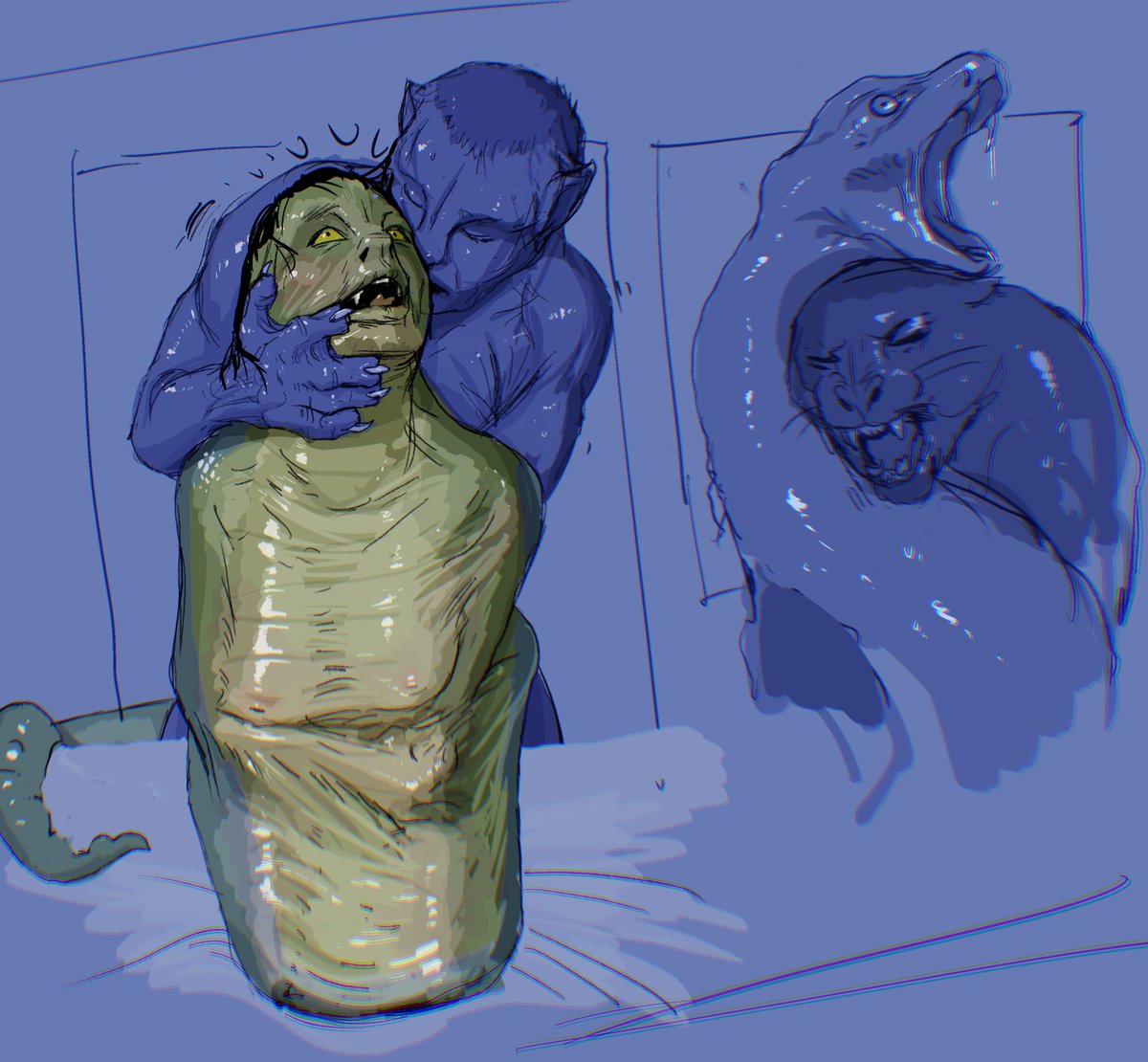 Jungle Species IV. A return to one of my fixations, panther x snake shapeshifter lovers.