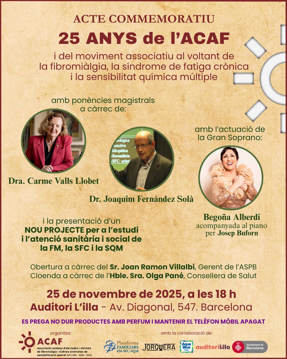 ✨ 25 ANYS D’HISTÒRIA… I UN NOU CAMÍ QUE COMENÇA ✨

Fa 25 anys, un grup de persones va començar un camí per donar veu, suport i reconeixement a totes aquelles que conviuen amb la fibromiàlgia, la síndrome de fatiga crònica/encefalomielitis miàlgica, la sensibilitat química
