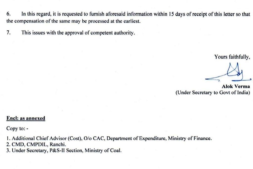 h_pongilath's tweet photo. Invitation of claims from Prior allottees, along with the documentary proof & supporting documents for Cost of Geological Report("GR"), Cost of Consent("CC"),Land & Mine infrastructure in respect of CMSP coal mines: -
#Coal #Coalblock #Coalmines
(1/3) https://t.co/R8aLo09fk1