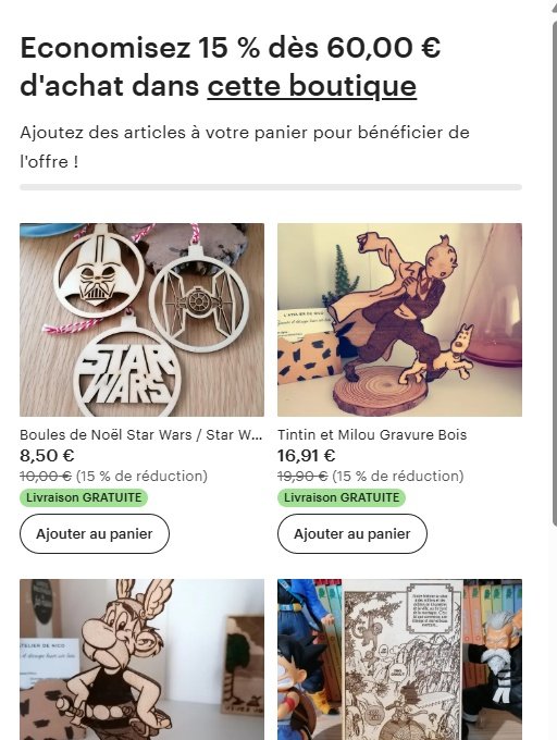 🎄PROMO NOËL 🎄
À l'occasion de la période de Noël et jusqu'au 15 décembre inclus, vous bénéficiez de 15% sur l'ensemble de la boutique à partir de 60€ d'achat 🎅
Profitez en 😀
La boutique : atelier2nico.etsy.com