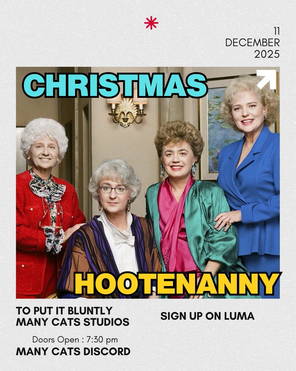 We are delighted to team up with <a href="/ManyCatsStudios/">Many Cats Studios</a> for a follow up to our rotund quiz of the year with The Bluntly Cats Christmas Hootenanny. Quiz, prizes and fun to be had for folk in the accessibility space to have a night off.

(we will not be dressing up as the golden girls)