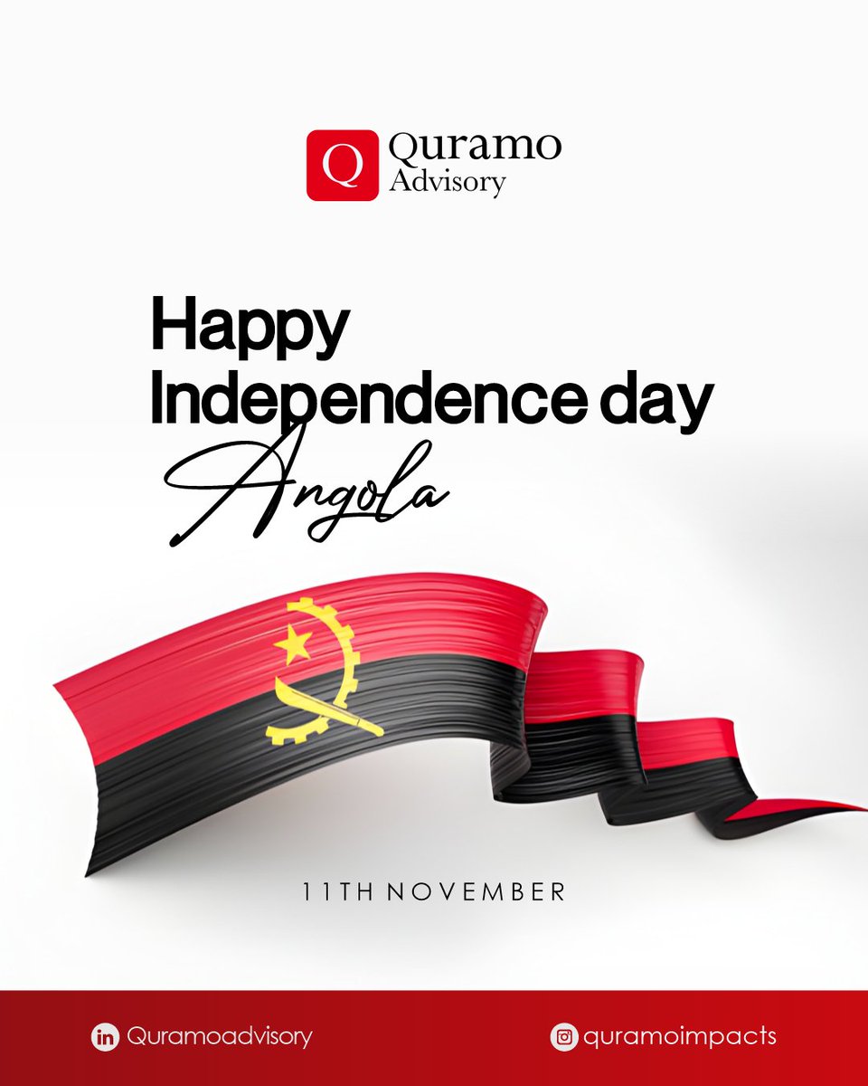 Qlearning_'s tweet photo. Happy Independence Day, Angola 🇦🇴
As Angola marks its independence, Quramo celebrates the strength, culture, and achievements that inspire the continent.
May this day remind us of the power of heritage, unity, and shared dreams across Africa.

Proudly African. Always inspired. https://t.co/yeQqnlthkp