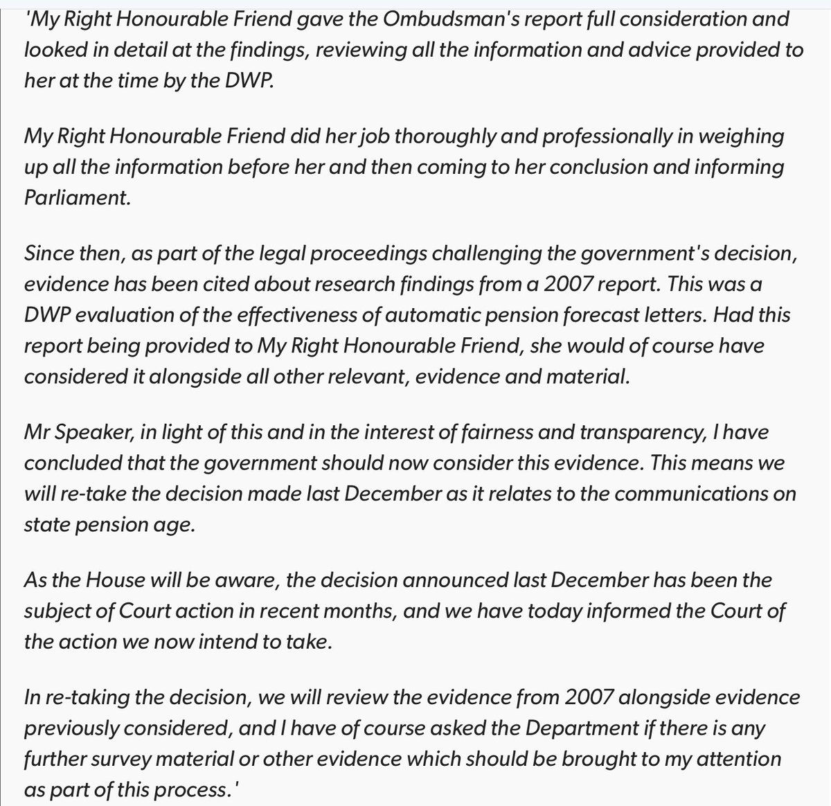 paullewismoney's tweet image. The @DWPgovuk is to ‘re-take’ its decision of last December not to compensate the 1950s #WASPI women, Sec of State tells Commons. A Judicial Review into that decision is due to begin next month in the High Court. Report by @rightsnet. He stressed it did not imply the decision…