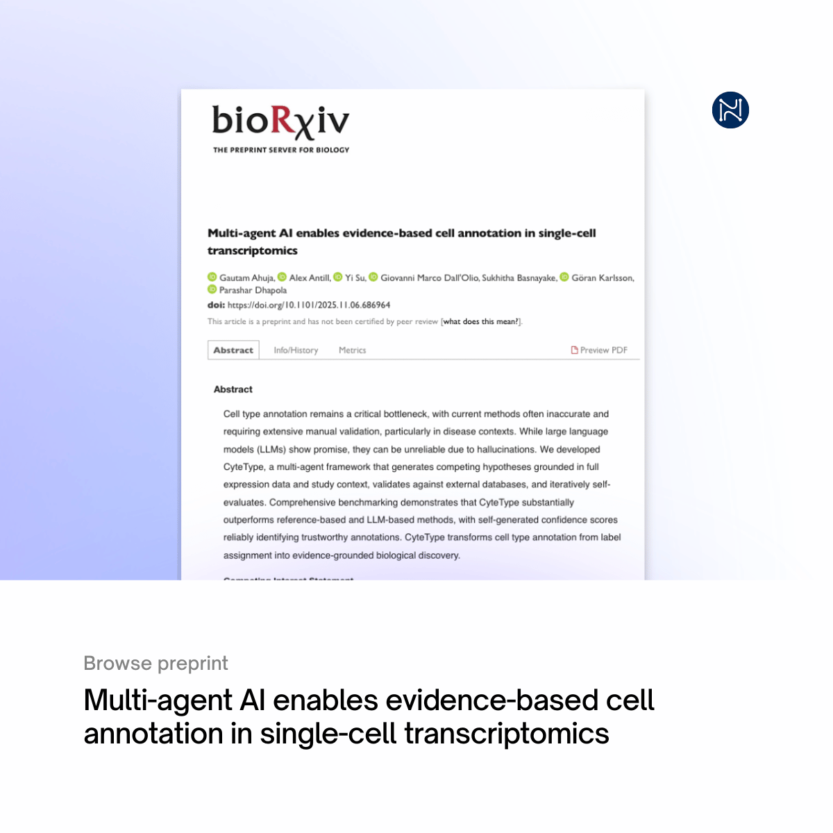 Multi-agent AI enables evidence-based cell annotation in single-cell transcriptomics biorxiv.org/content/10.110… 🧬
Try CyteType
github.com/NygenAnalytics…  
R: github.com/NygenAnalytics… #bioinfomatics #singlecell #genomics