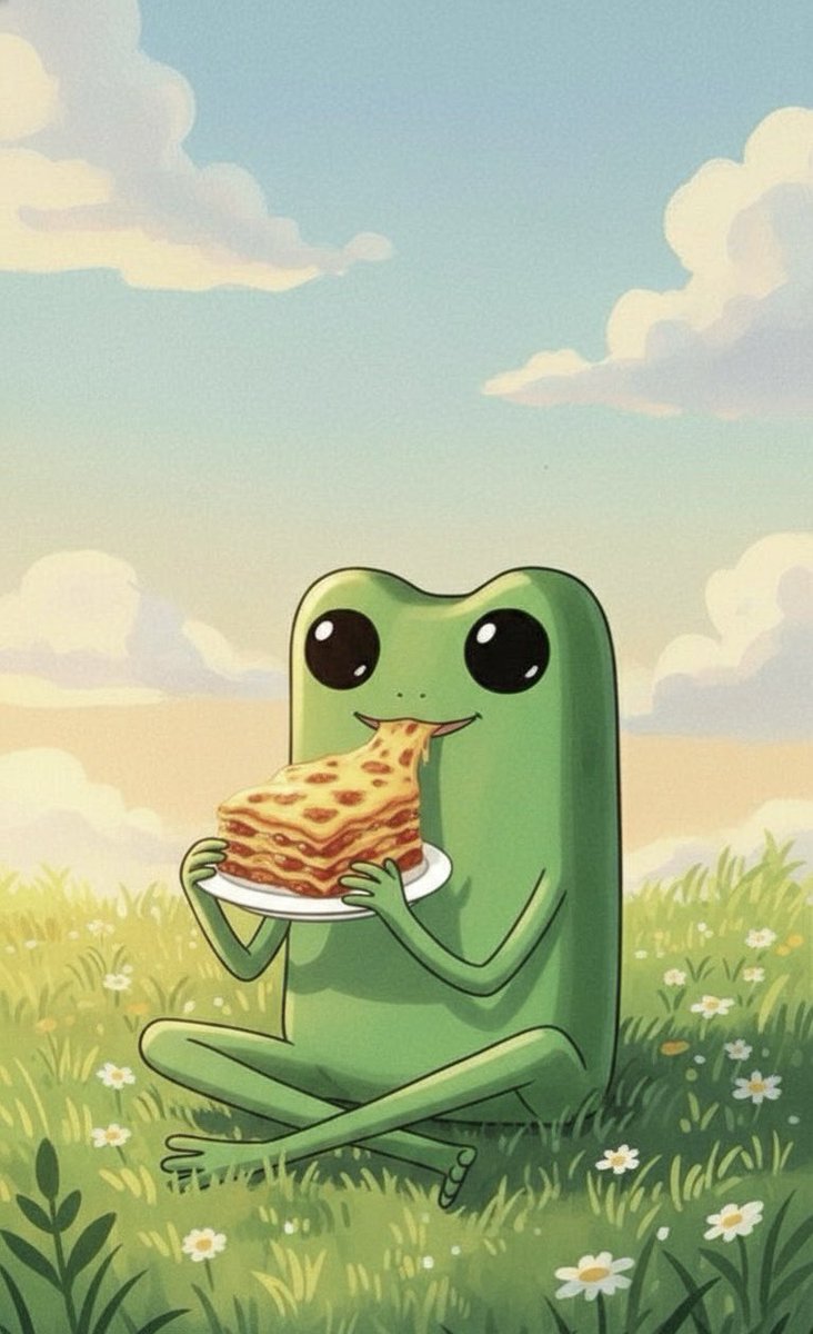 the italian pond is ready to take over 🐸 🇮🇹

Just a Fwog eating Lasagne 🍝

From Emilia Romagna: pasta, ragù, béchamel, Parmigiano, bake until golden, enjoy ! Bologna’s Sunday icon.

Italy is ready to welcome fwog at the table 🐸🇮🇹🍝🍕

Let’s bring fwog to Italy <a href="/groowut/">Wut</a> <a href="/br4ted/">₿🧞‍♂️</a>