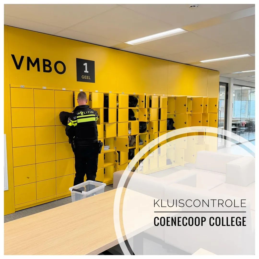 Vandaag vond op het #Coenecoopcollege in #Waddinxveen samen met de politie een kluisjescontrole plaats. Ongeveer 550 kluisjes zijn gecontroleerd, waarbij geen strafbare goederen/middelen zijn aangetroffen. Dit is een compliment naar alle leerlingen van het Coenecoop.