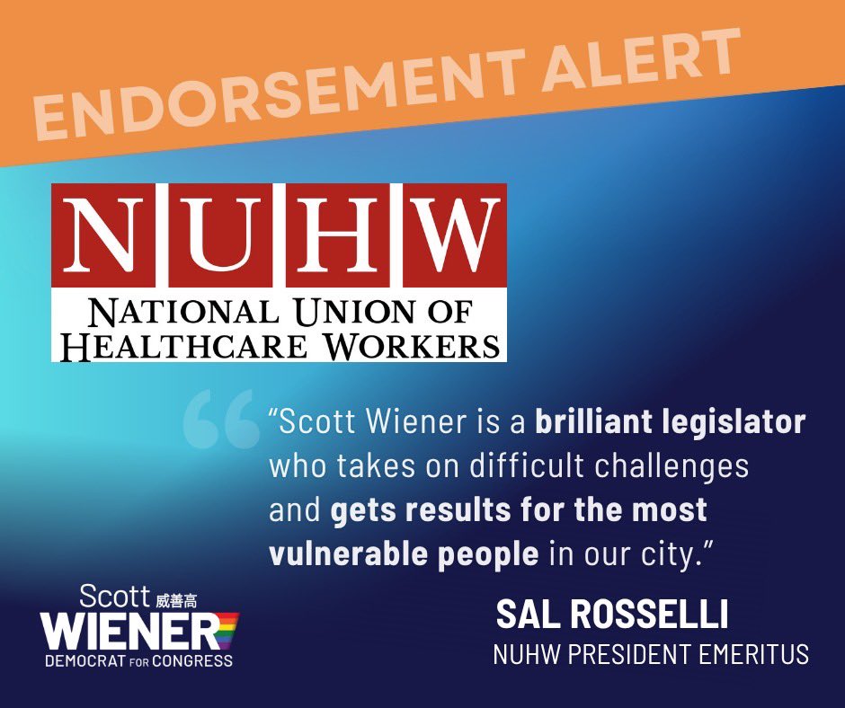 I’m proud to be endorsed by @nuhwunion who have led the charge for access to mental health treatment across California. Together, we’ll keep fighting for access and care for all.