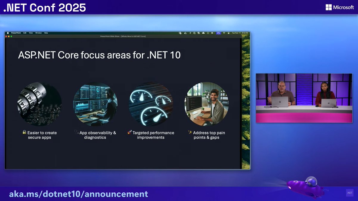 CHBernasconiC's tweet image. 4 main focus areas for ASP NET Core in .NET 10. #dotNETConf