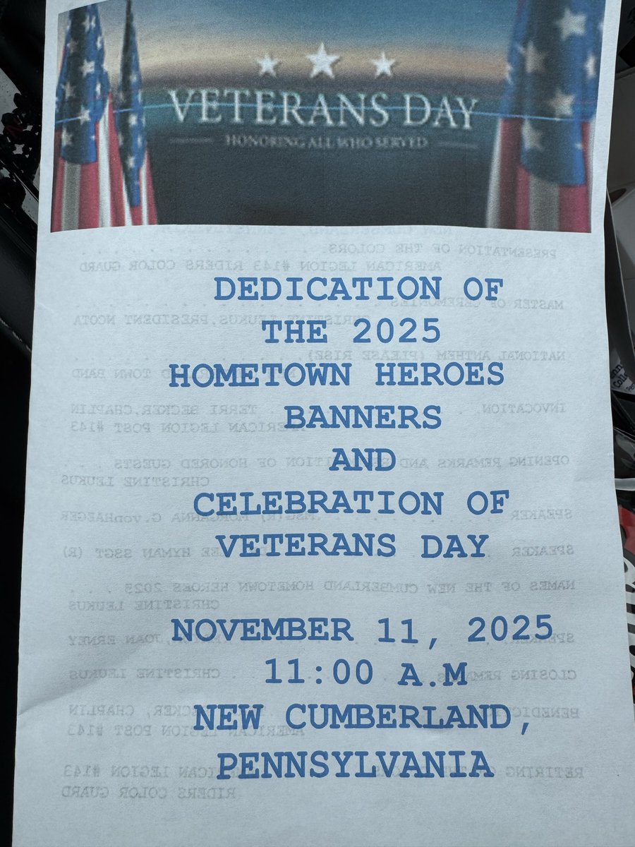 RepDelozier's tweet image. Glad to be a part of the Veterans Day service held at the NC Theatre today at 11:00.  We were able to thank many veterans and their families for their service and unveiled the new Hometown Hero’s banners to hang in New Cumberland Boro. TY to NC Olde Towne Asso  for the program.