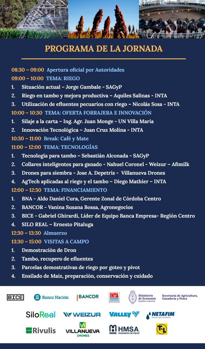 #AgendaINTA | Jornada Técnica de Producción Láctea 🌱💧🐮
✅ Riego, forraje, efluentes y tecnología

📅 Miércoles, 12 de noviembre a las 8:30 h

📍 #INTAManfredi 👇
maps.app.goo.gl/Rb8doeiv2oUKBE…

Inscribite acá 👉 bit.ly/3KgKfVc