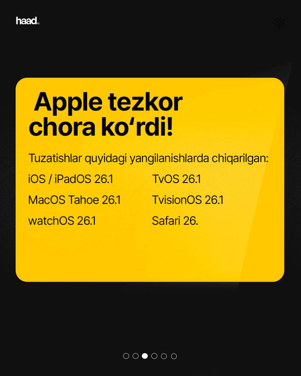 haad_uz's tweet photo. 🔍 Google’ning “Big Sleep” SI agenti Safari WebKit’da 5 ta yangi zaiflikni topdi.
Apple darhol patchlarni chiqarib, barcha asosiy tizimlarini yangiladi. https://t.co/dnjW299CNn