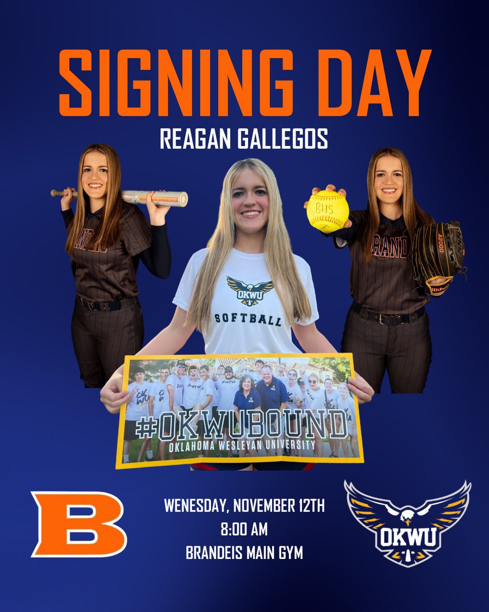 BrandeisSB's tweet photo. ‼️Don’t miss Signing Day tomorrow🥎‼️

@ReaganGallegos7 @BroncosBrandeis @Coach_KLewis @danaperry73 @NISDBrandeis https://t.co/gPKH3oT0gr