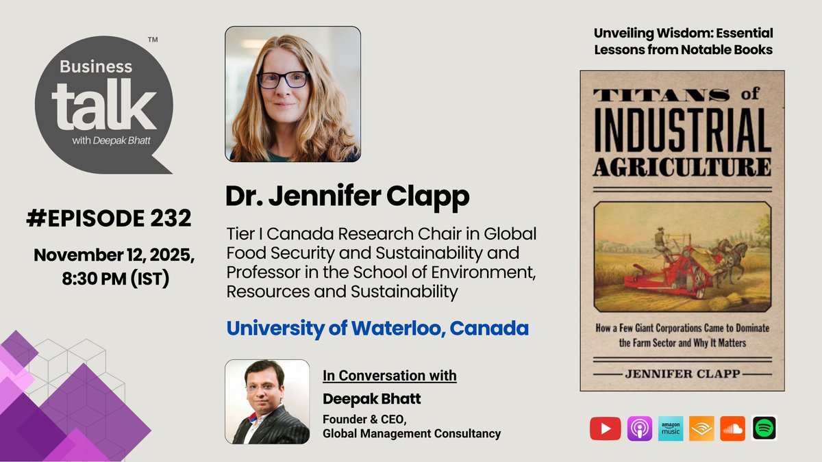 It’s an honor to host Dr. Jennifer Clapp, Canada Research Chair in Global Food Security and Sustainability, in the next episode of Business Talk. She joins us to discuss Titans of Industrial Agriculture (<a href="/mitpress/">The MIT Press @mitpress.bsky.social</a>) and how corporate consolidation is reshaping global food systems.