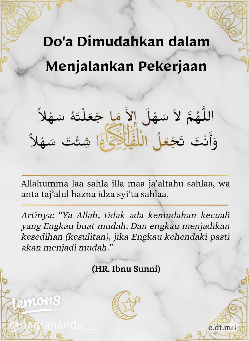 Saat pekerjaan terasa berat, ingatlah bahwa hanya Allah yang bisa mengubah kesulitan (al-hazn) menjadi kemudahan (sahlaa) dengan kehendak-Nya. Jangan lupa baca doa ini sebelum memulai hari.
Semoga hari ini penuh berkah dan kelancaran! ✨
#DoaHarian #Islami #Tawakkal