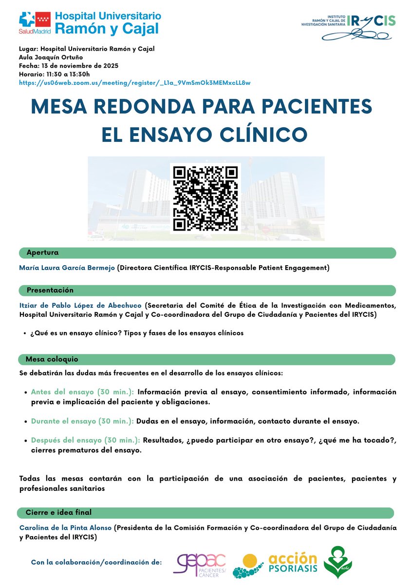 📢📢Programa mesa redonda “El ensayo clínico”

👇👇👇👇
Acceso al evento on line:

us06web.zoom.us/meeting/regist…

¡No te lo pierdas!