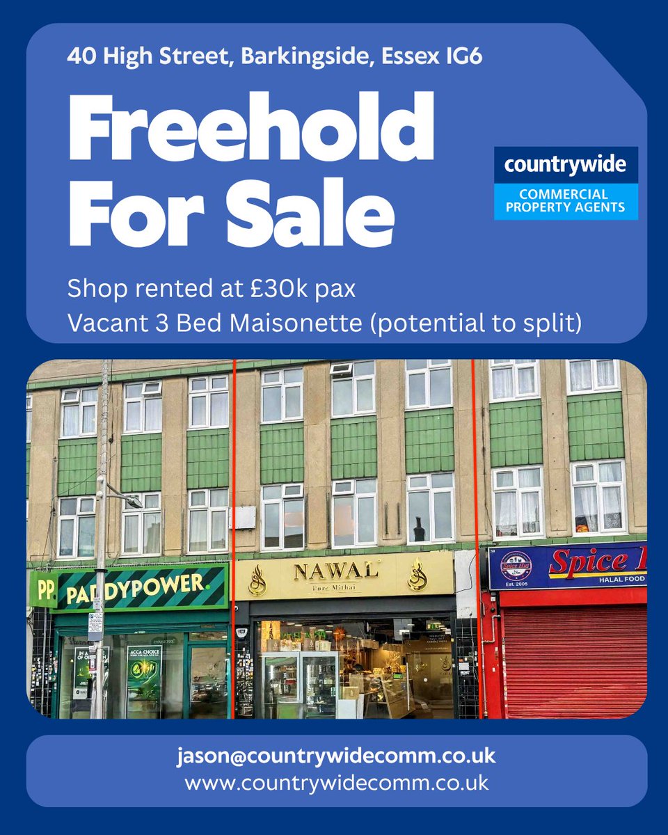 cwidecomm's tweet photo. 40 High Street, Barkingside — Shop &amp; Maisonette 

Hashtags: #CommercialProperty #Investment #Barkingside #RealEstate #HighStreet https://t.co/aqvoL4tbVg