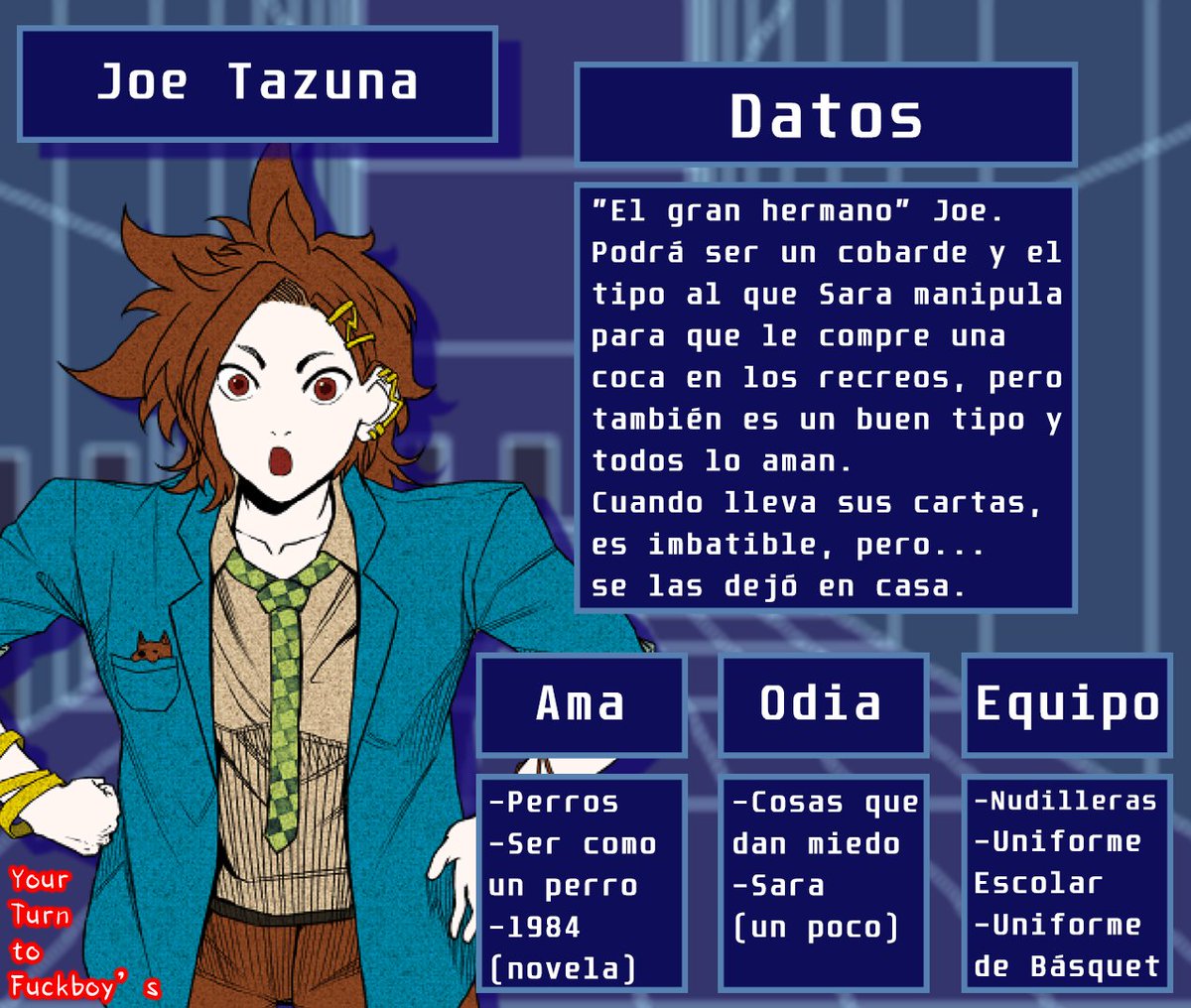 ListoParaSara's tweet photo. [ENG] 
Character introduction 3 - Joe Tazuna
Everyone's favorite!

[ESP] 
Presentación de personaje 3 - Joe Tazuna
¡El favorito de todos! https://t.co/YejYIwNA8k