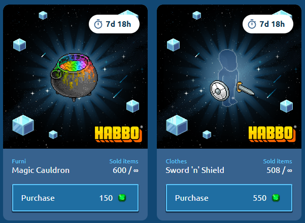 Two collectibles are available for the Spellbound set <a href="/Habbo/">Habbo</a> <a href="/HabboNFT/">Habbo NFT</a> !

- Magic Cauldron
- Sword 'n' Shield  

You still have a week left. Make the most of it !

#Habbo #Habbocollectibles