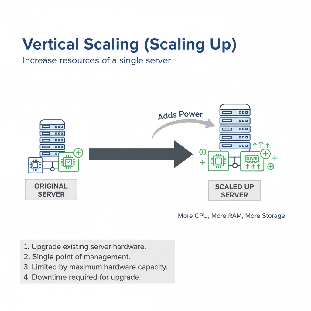 e_opore's tweet image. SCALABILITY STRATEGIES IN SYSTEM DESIGN

→ Scalability is the system’s ability to handle increased load without compromising performance or reliability.
→ It ensures that as users, data, or requests grow, the system continues to operate efficiently.

→ 1. VERTICAL SCALING…