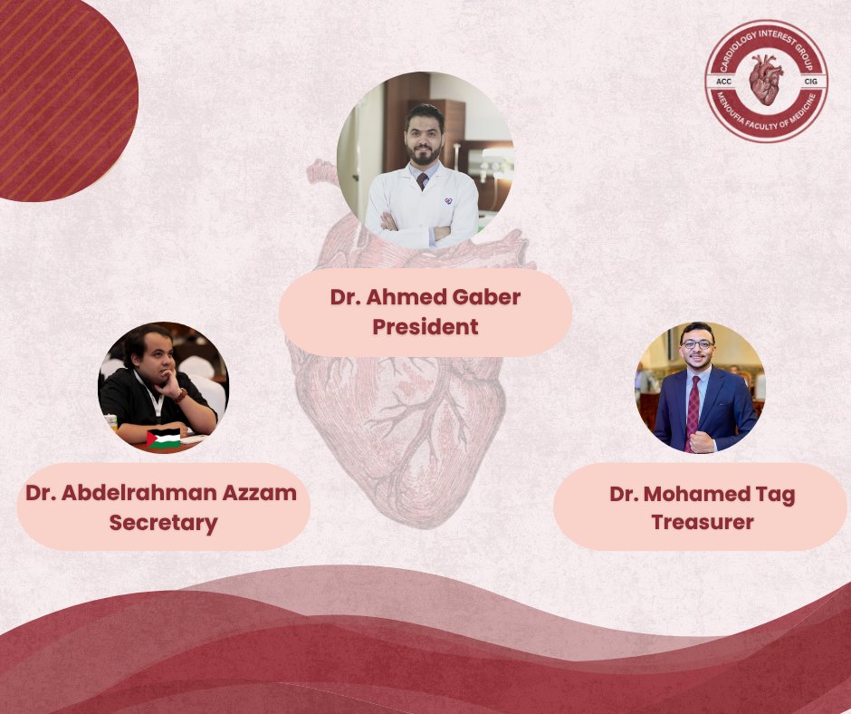 acccigmfm's tweet photo. New Wave, New Hearts, Same Passion!
Meet the New Pulse of Our Group! 
We’re thrilled to introduce the Cardiology Interest Group at Menofia faculty of Medicine Leadership Team! 🫀 https://t.co/dAl0kUzLvf
