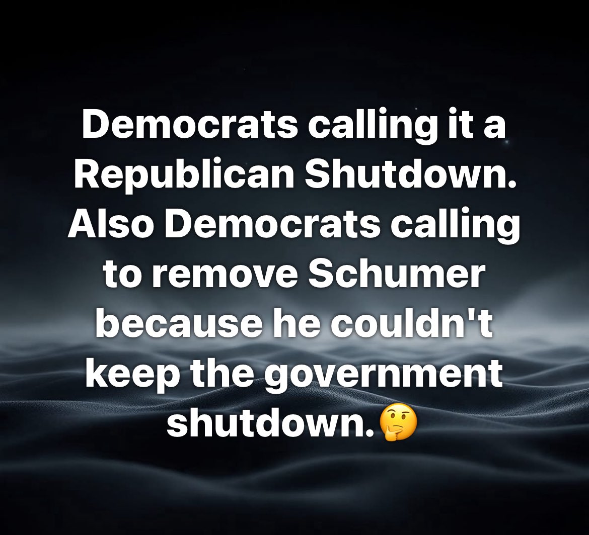 "Los demócratas lo están llamando cierre republicano. Los demócratas también piden remover a Schumer porque no pudo mantener el gobierno cerrado." 🤔

Hay Que Joderse... 😅