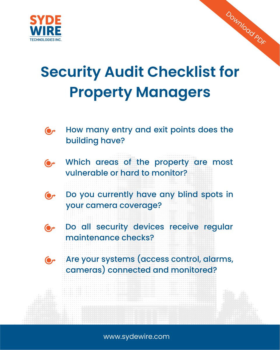 sydewire's tweet image. Are you considering installing a commercial security system for your property?

A proper audit helps you spot risks, find weak points, and plan the right devices and placements.

Read more: bit.ly/43rpXzb

#buildingsecurity #commercialsecurity #FacilityManagement