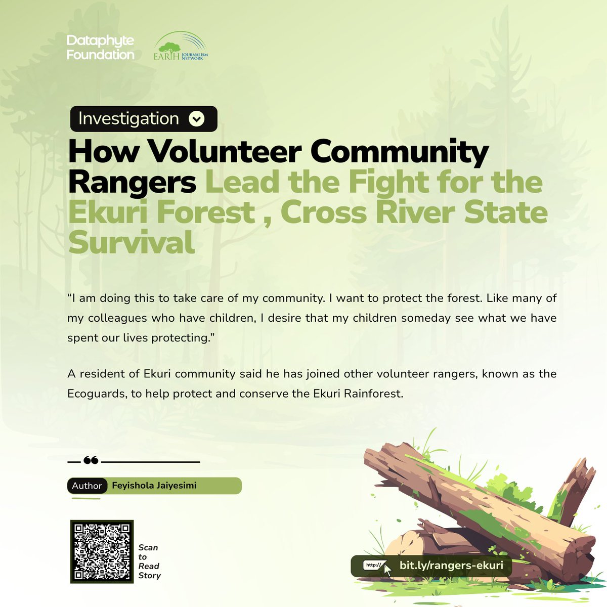 Dataphyte's tweet image. Ekuri Rainforest, hidden deep within Cross River State is a sanctuary for rare wildlife like the Cross River gorilla and one of the last surviving tropical forests in West Africa. But beneath its lush green canopy, a quiet battle is unfolding.

Illegal loggers are closing in,…
