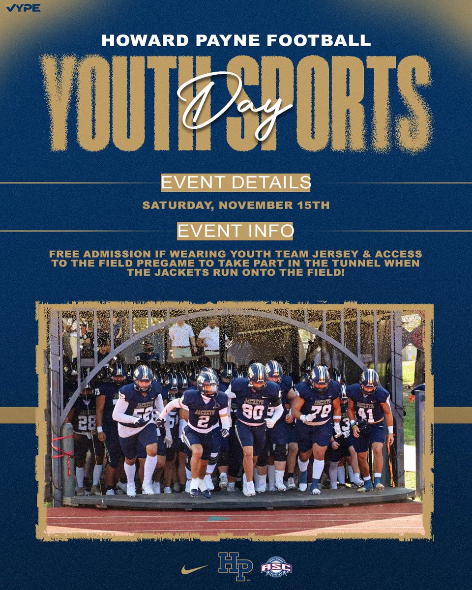 Saturday Howard Payne Football is proud to host Youth Sports Day!

#StingEm
#TearOffTheRoof
