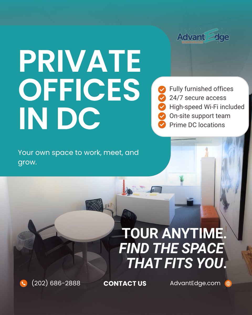 AdvantEdgeBC's tweet photo. When your workspace actually supports your work → everything hits different.

Private offices in DC.
Tour and see how it feels.

#officespace #privateoffice #dcworklife #workvibes

Schedule a free tour:
https://t.co/wWupWBPdVN https://t.co/uvOTFHFpdT