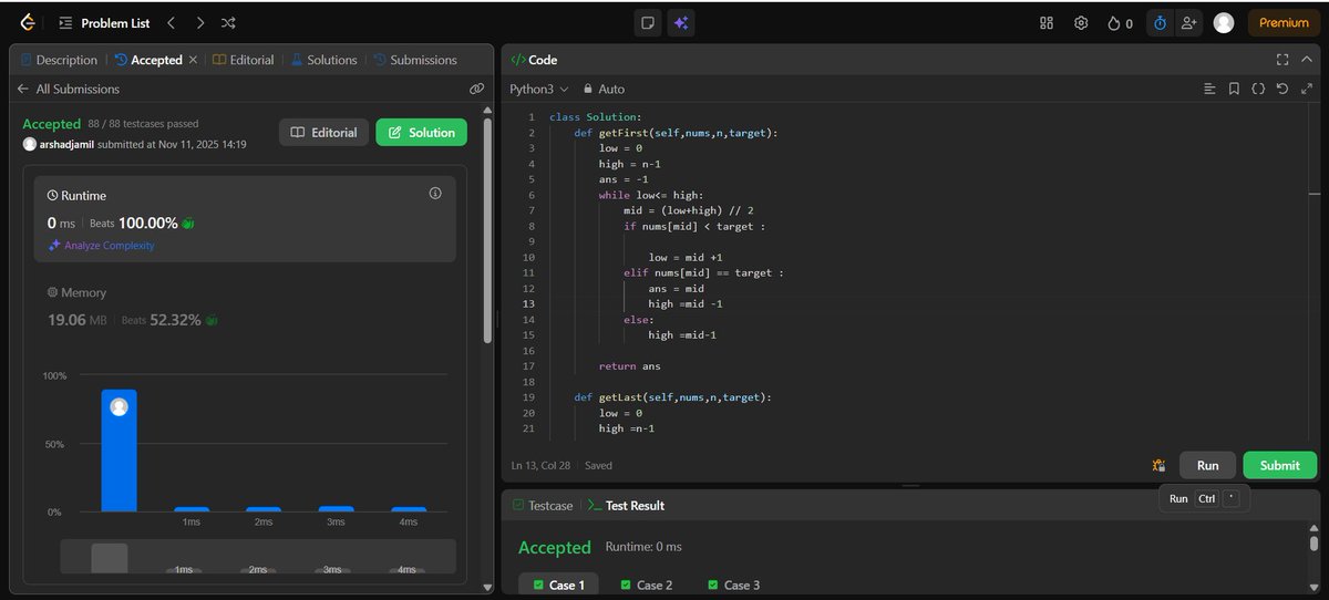 ArshadJamil2003's tweet image. Day 14 of DSA 🚀
Binary Search boundary problems today 👇
➡ First / Last Occurrence in Sorted Array
➡ Count Occurrences with Duplicates

Binary Search is becoming more intuitive 🔥
#Day14ofDSA #StriverA2ZDSA #DSA #CodingJourney #Consistency