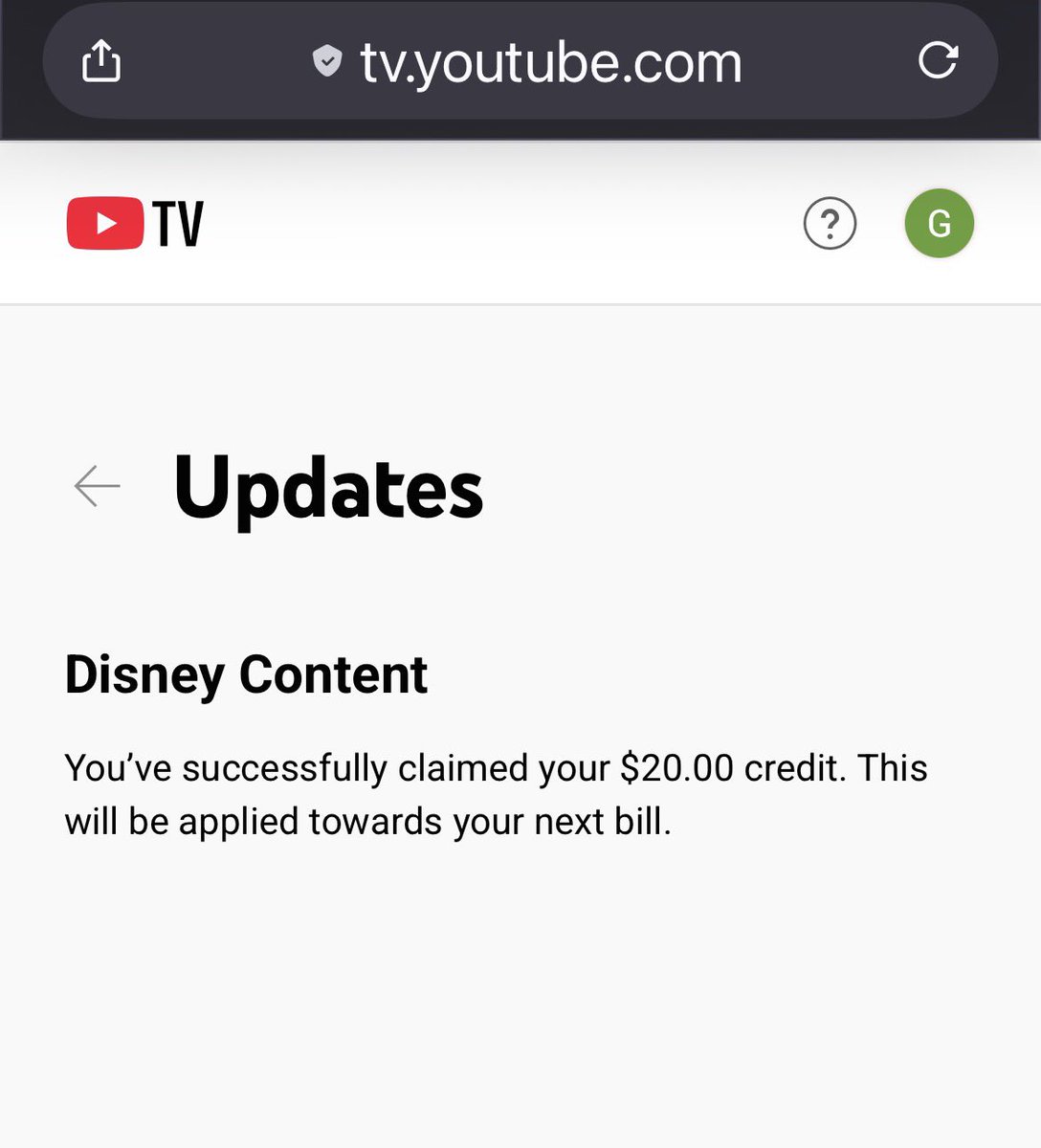 So <a href="/YouTubeTV/">YouTube TV</a> - why are you making customers manually claim their credit instead of applying it automatically? Are you hoping a large percentage won’t claim it and you keep the money?
