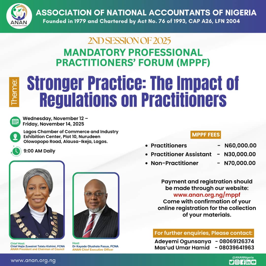 🗓️ Event: 2025 2nd Session – Lagos MPPF
📍 Venue: Lagos Chamber of Commerce &amp; Industry Exhibition Centre
📅 Date: Wednesday, November 12, - Friday, November 14, 2025
💻 Registration: ananpayment.anan.org.ng/mppf-reg.php

or 

Contact: 08069126374 or 08039641963