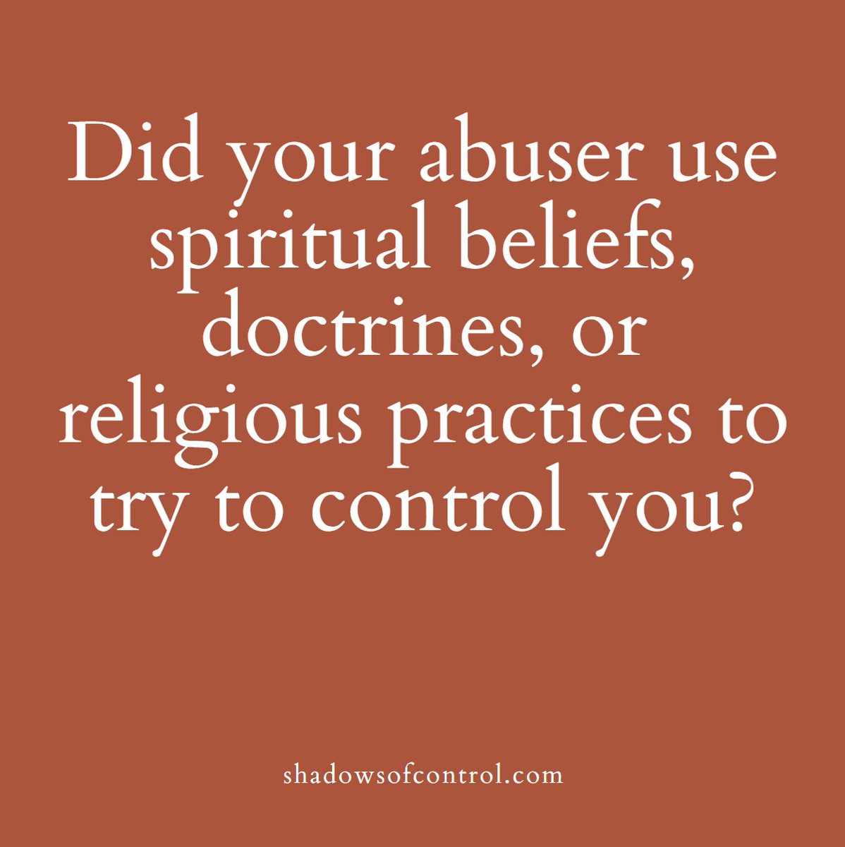 shadows_control's tweet image. Religious manipulation can leave deep scars, making it harder to trust not only people but your own beliefs. Sharing your experiences can help shed light on these destructive behaviors 

#religiousabuse #spiritualabuse #coercivecontrol