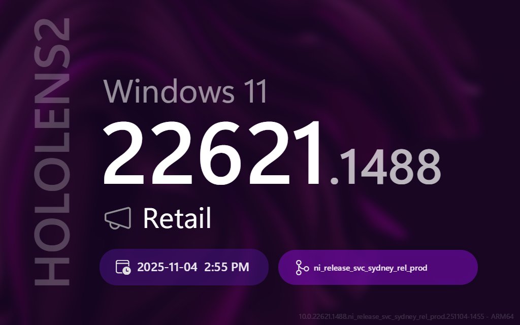 ProtoBuildBot's tweet image. 🔄 👓  New HOLOLENS2 update! 💍 Retail (ARM64)

➡️ Title:
Update Windows Holographic 24H1 for Arm64-based mixed reality devices.

📣 Build Lab Extended:
10.0.22621.1488 (ni_release_svc_sydney_rel_prod.251104-1455)