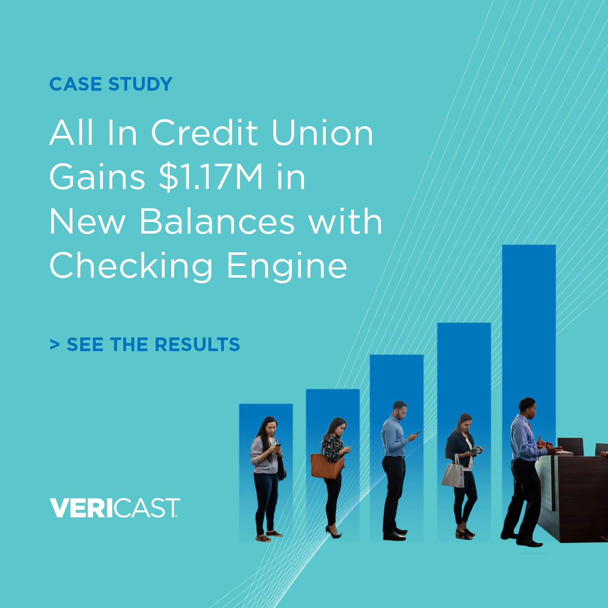 Interested in growing the deposit side of their balance sheet, All In Credit Union looked to Vericast for help. Learn how Vericast's Checking Engine solution brought in $1.17M in new checking balances. Learn more: ow.ly/pXUw50XoGht. #FIPerformancePartner