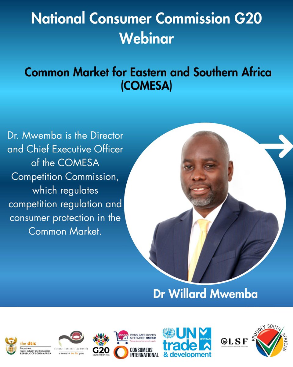 TheNCC_RSA's tweet image. Meet our speakers who will be sharing insights on consumer protection, product safety, and digital markets.

@MPGodlimpi @hardinratshi @WMwemba @PhethoN @the_dtic @UNCTAD @CCC_COMESA @ProudlySA @cgsombud 

Here is the link to register 
lnkd.in/gAZkNBEV