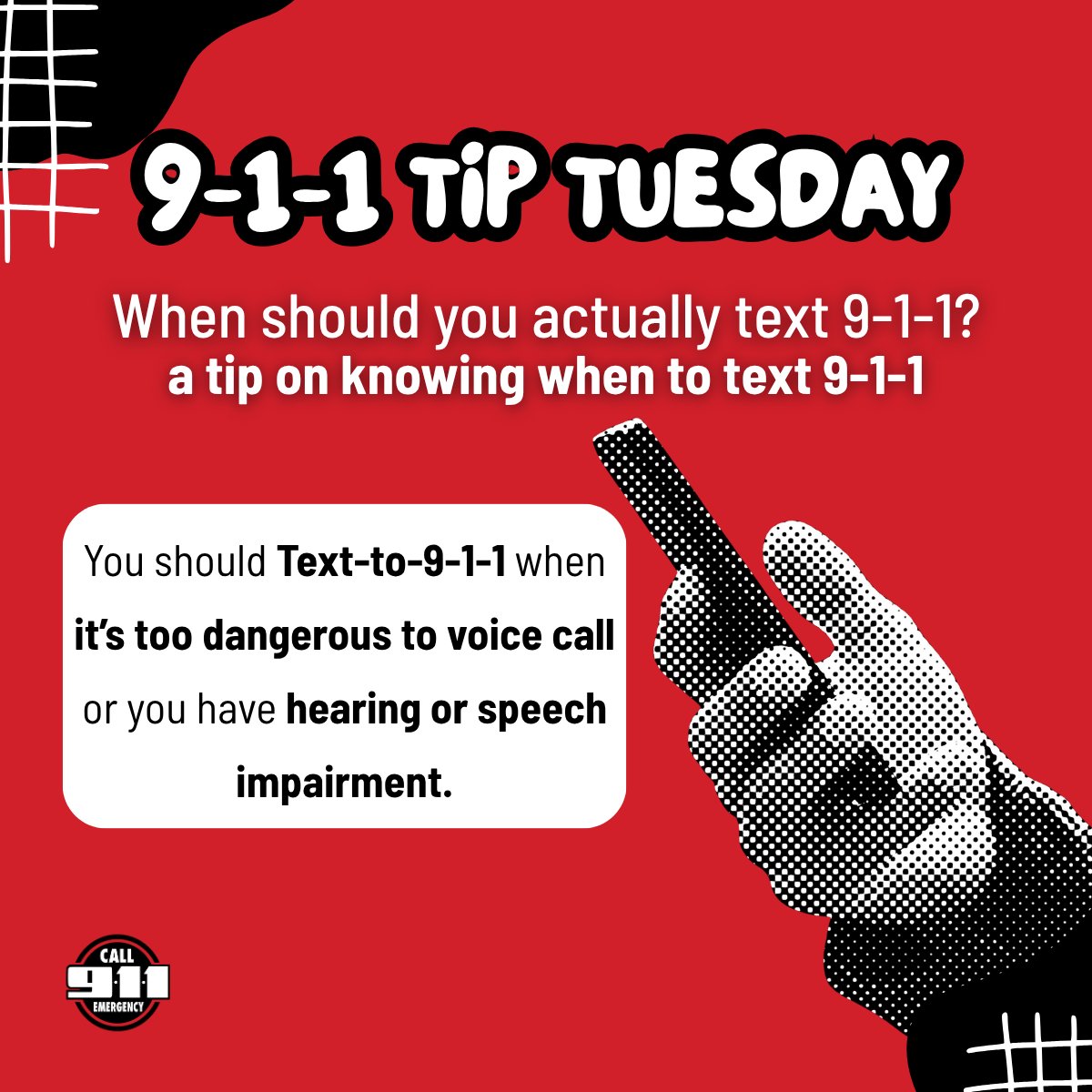 🚨 Text 9-1-1 for life-threatening emergencies when you can't speak, like hostage situations or domestic violence. Voice calls are faster! #911TipTuesday #EmergencyAwareness #SafetyFirst #WhenToTextto911 #GHC911