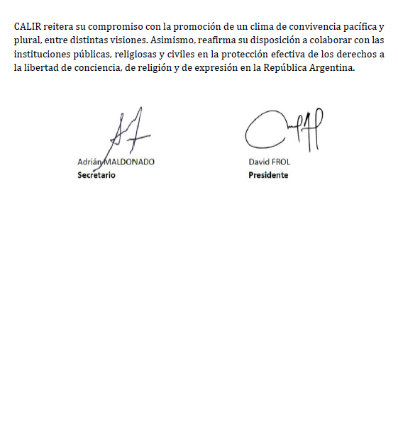 InfoCalir's tweet photo. 5 Noviembre de 2025. Declaración del CALIR sobre medida judicial restrictiva de la libertad de expresión y sus implicancias en la libertad de conciencia y de religión #libertadreligiosa https://t.co/huK0q7kSBV