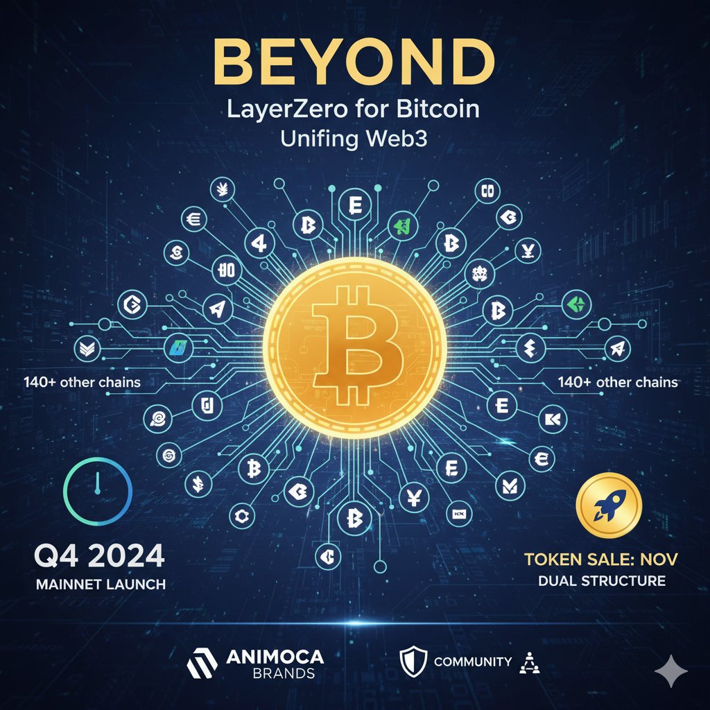 Anups5687's tweet photo. Ever feel like Bitcoin’s been left out of the whole Web3 movement? Well, that’s about to change. Meet Beyond think of it as LayerZero for Bitcoin. It’s wild to imagine, but now we can actually bridge massive value across Bitcoin and over 140+ other chains.

Beyond’s mainnet is set to launch this Q4, and it’s putting Bitcoin back in the spotlight by connecting its sidechains, meta-protocols, and L2s into one seamless ecosystem.

There’s also a token sale coming up in November, and the dual structure they’re using looks pretty interesting. Plus, with major backers like Animoca Brands on board, this project’s gaining serious credibility.

What really stands out, though, is how Beyond isn’t just about cutting-edge tech they’re also putting a big emphasis on security and building a strong, engaged community.

Honestly, I’m pretty hyped to see how this plays out. 🚀
What do you think? 👇
@wallchain @beyond__tech