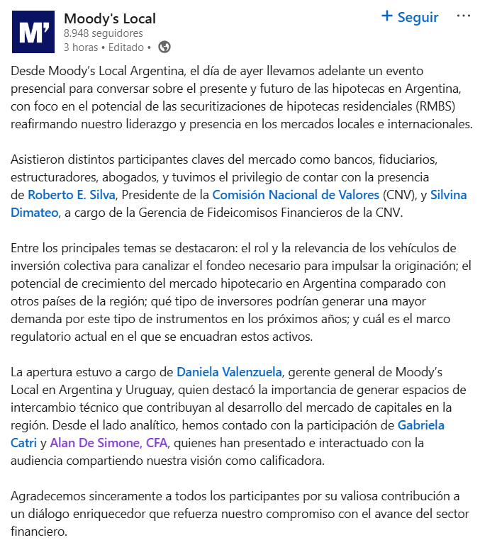 Moodys empieza a hablar de securitización de hipotecas y de cómo estructurar ese negocio.