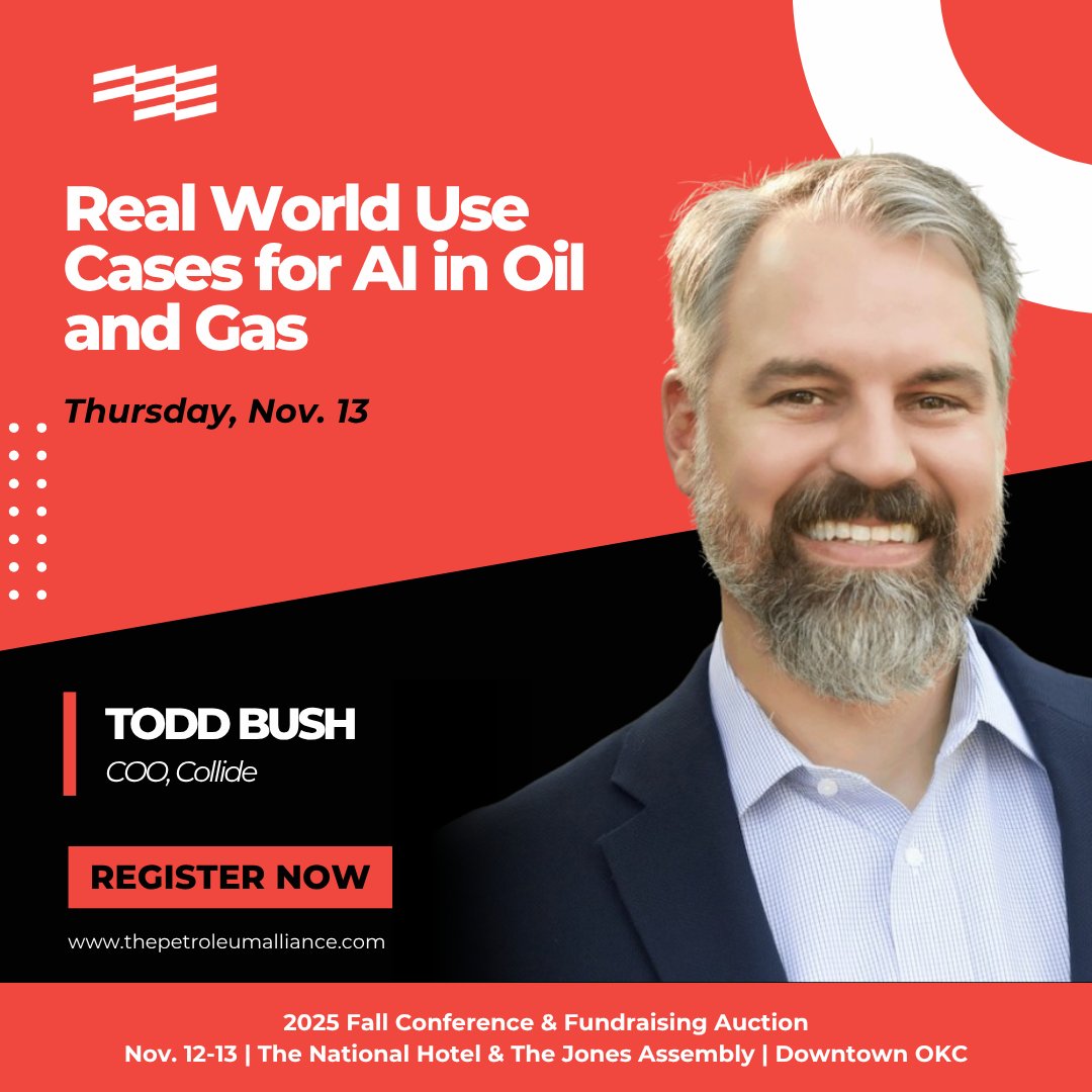 📢 Speaker Announcement 📢

AI is absolutely EVERYWHERE — and that includes the oil and gas industry. Wondering how it can benefit you and your company? Find out real-world use cases from Todd Bush, COO at <a href="/collide_io/">collide.</a>! 

➡️ Secure your spot: bit.ly/43lOtBx