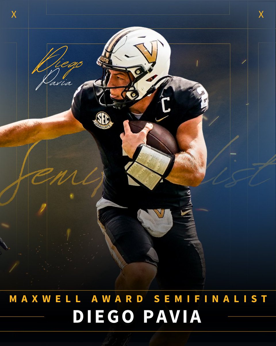 🏈 <a href="/VandyFootball/">#16 Vanderbilt Football</a>‘s <a href="/diegopavia02/">Diego Pavia</a> has been named a #MaxwellAward Semifinalist!🏆

#MaxwellFootball🏆