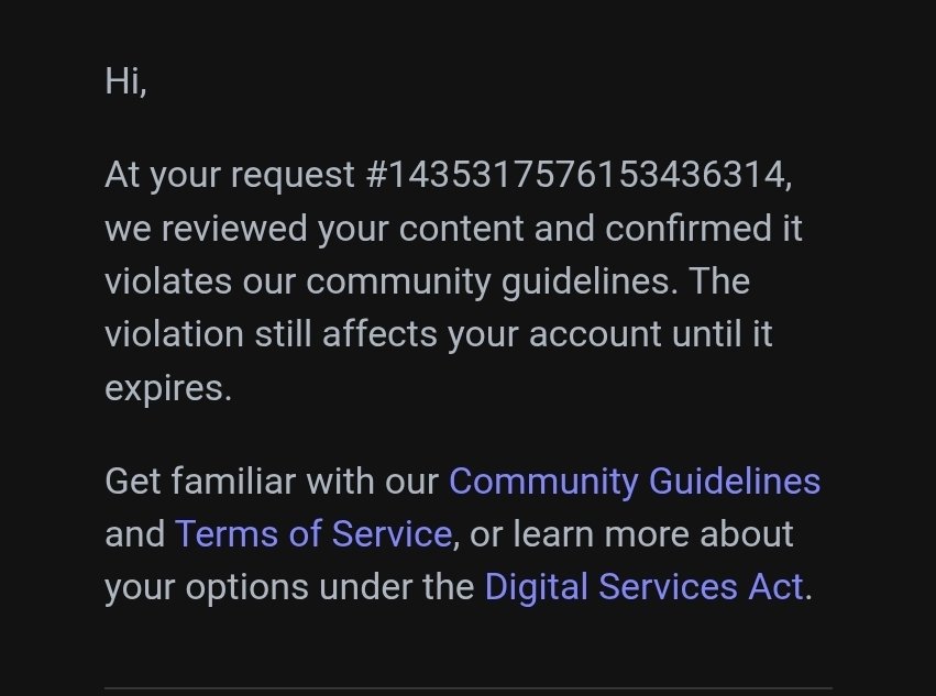 TechnicalJL's tweet image. Pretty much exactly 1 week since I appealed my suspension, I get this. Just tells me no human actually looked at anything and I&apos;m just being sent this because its been 1 week. Absolutely and utterly unacceptable @discord @discord_support