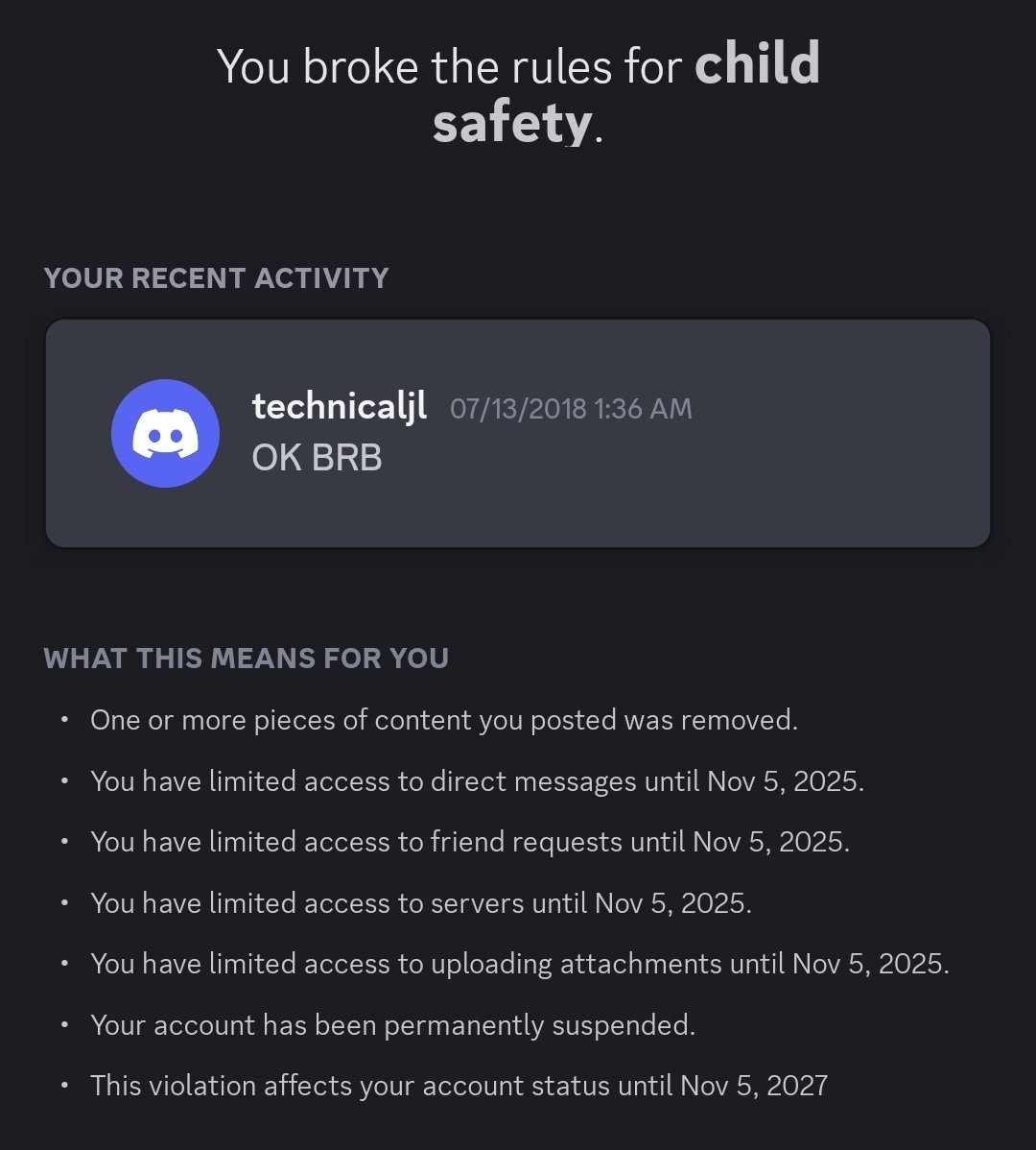 TechnicalJL's tweet image. Pretty much exactly 1 week since I appealed my suspension, I get this. Just tells me no human actually looked at anything and I&apos;m just being sent this because its been 1 week. Absolutely and utterly unacceptable @discord @discord_support
