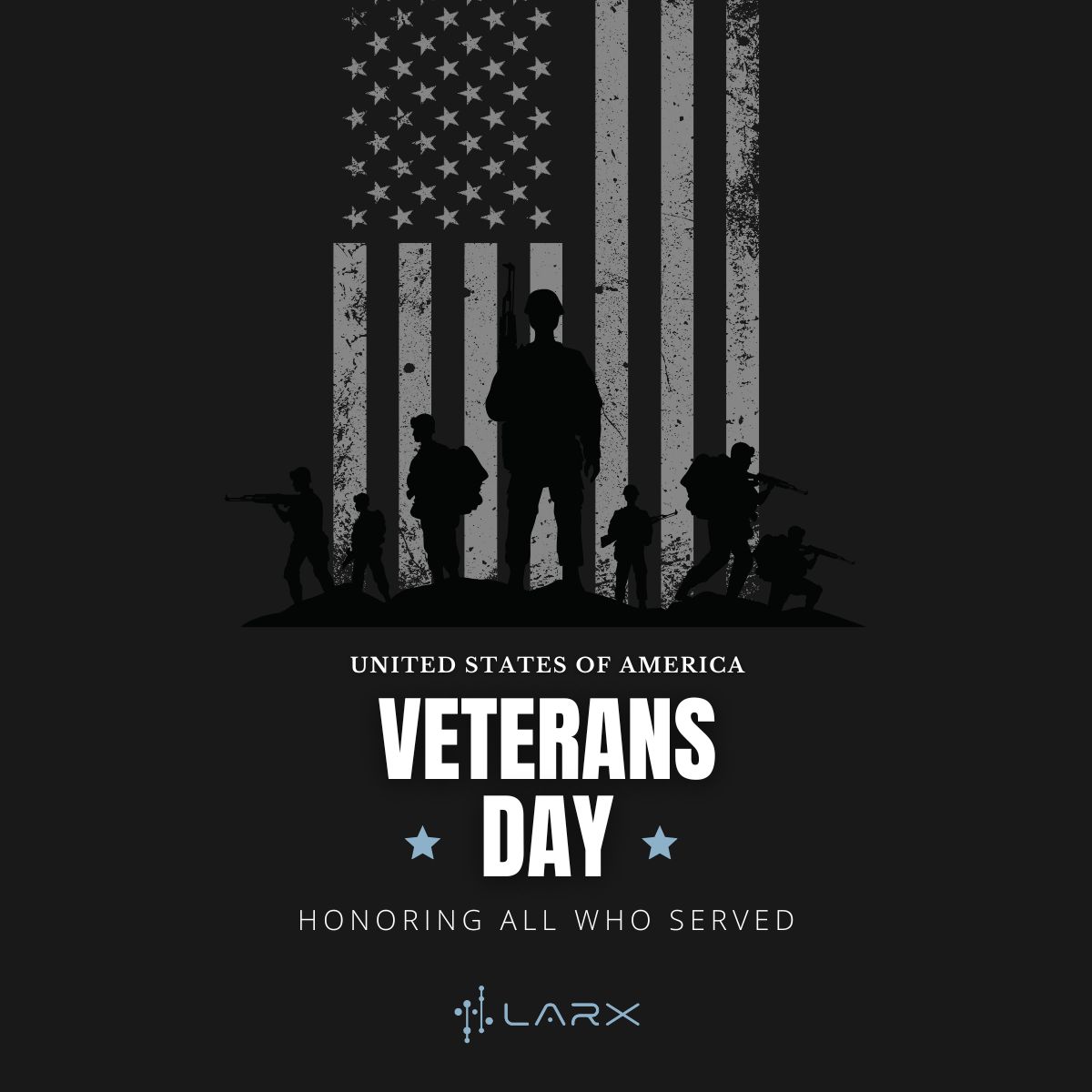 Larx_AI's tweet photo. Today we pause and honor the men and women who served. 🇺🇸

Larx is proud to be veteran-founded and veteran-led — shaped by teammates who lived the mission before building a technology company.

#VeteransDay #VeteranOwned #VeteranLed #Military #SeeWhatMatters https://t.co/CEWTVeFGHr