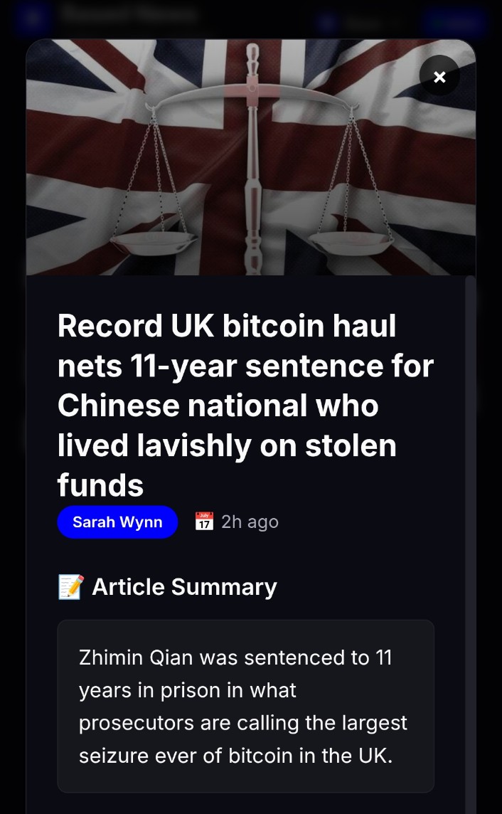 BasedNewsapp's tweet photo. Record UK bitcoin haul nets 11-year sentence for Chinese national who lived lavishly on stolen funds https://t.co/DHdiEFa3vc