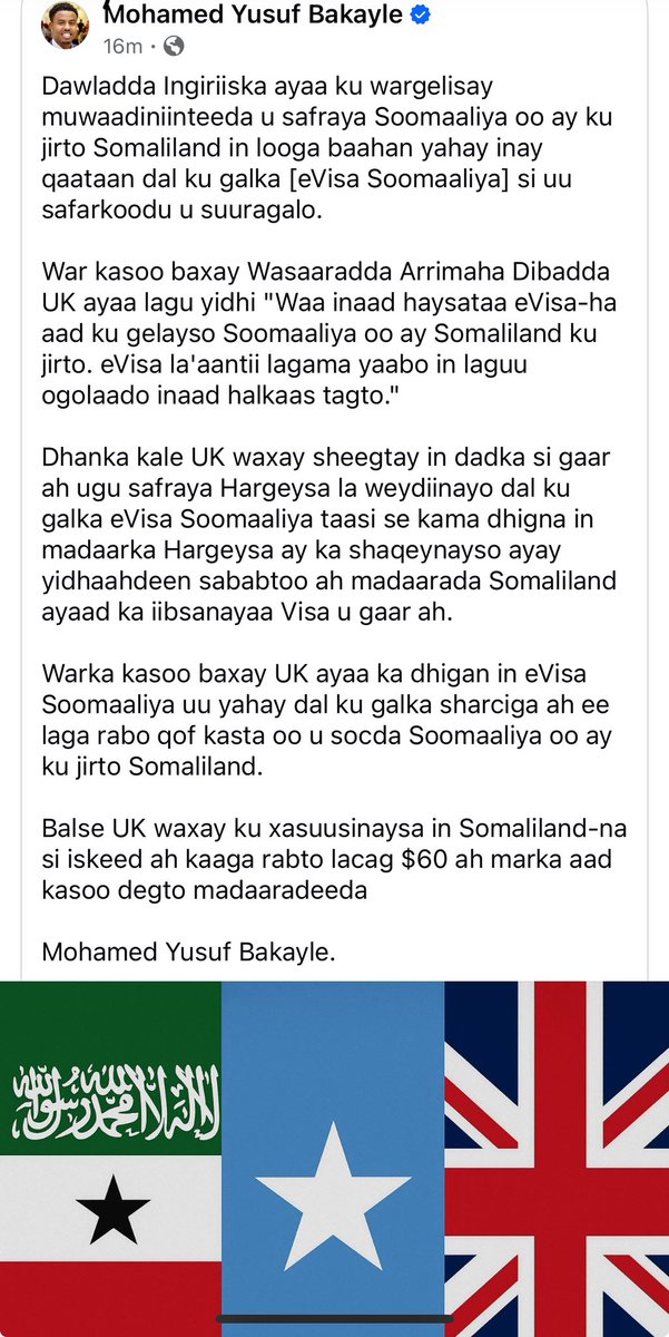 maxamuudsalaad4's tweet image. Hada Ingiriiskii la lahaa wuu na gumaystay oo dal buu na siiyey! Uk🇬🇧 caadifad kuma shaqayso mana taqaan qabiil iska jeclaaday, ee kaliya waxay taqaan dalka dhigeeda ah ee Somalia🇸🇴 la yiraahdo 😀

@dunia_work @wardisom4 @PhiloSomalia @Salman_afgub @omar_sollas @DrMohamed19001…